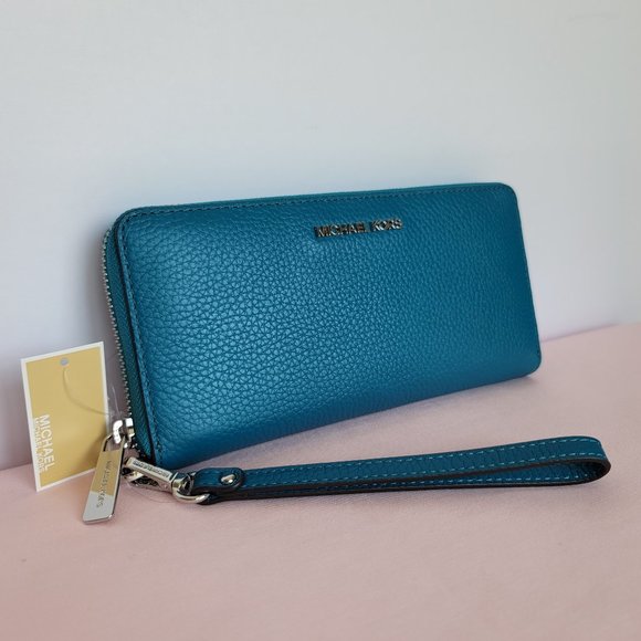 MICHAEL KORS Jet Set Travel Large Continental Pebbled Leather Wallet-Lagoon⭐ - Picture 3 of 16